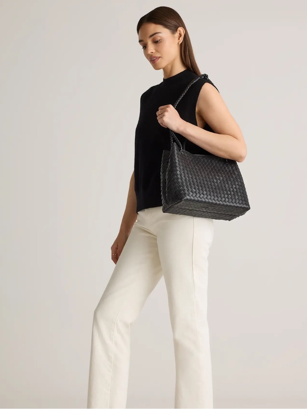 Quince | Bag | Quince Handwoven Italian Leather Satchel | Black - Picture 5 of 13